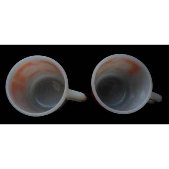 Fire King milk glass stacking mugs. Orange daisy - Picture 3 of 4